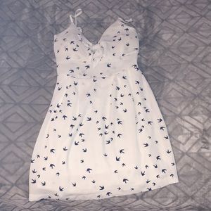 White dress with dark blue sparrows